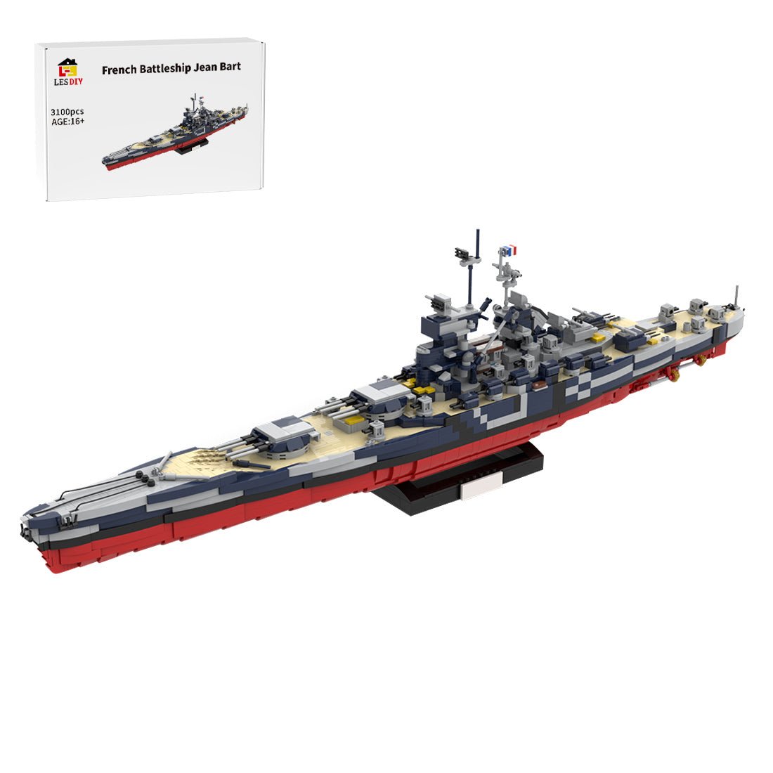 1/300 Scale WWII French Battleship Jean Bart Building Blocks Set  - LesDiy