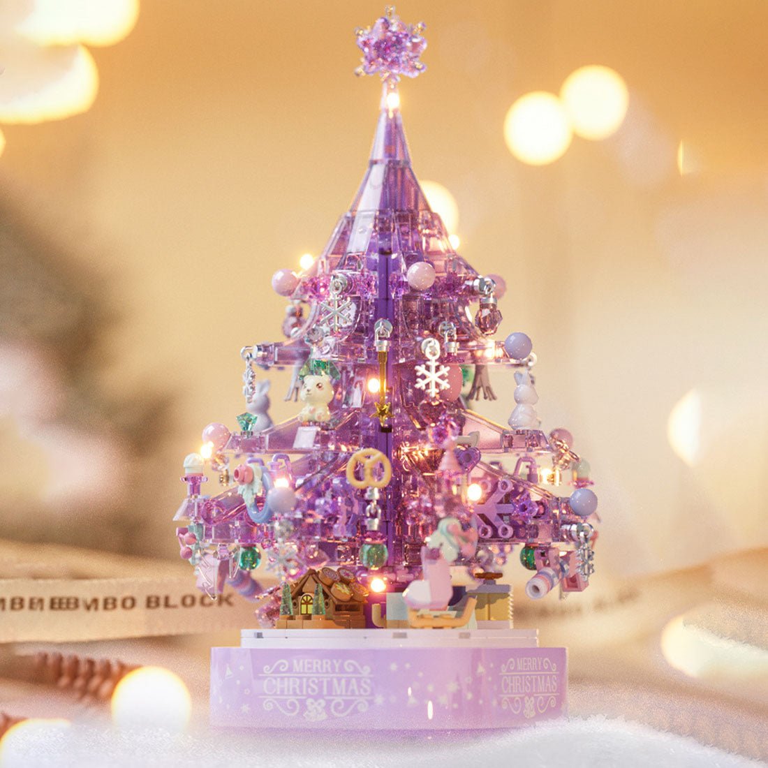 Crystal Christmas Tree Music Box with Light - Purple - LesDiy