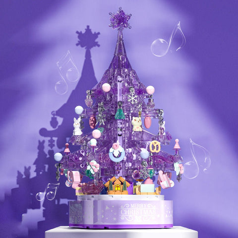 Crystal Christmas Tree Music Box with Light - Purple - LesDiy