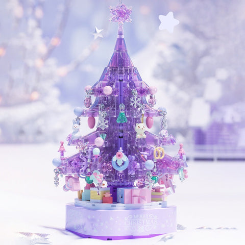 Crystal Christmas Tree Music Box with Light - Purple - LesDiy