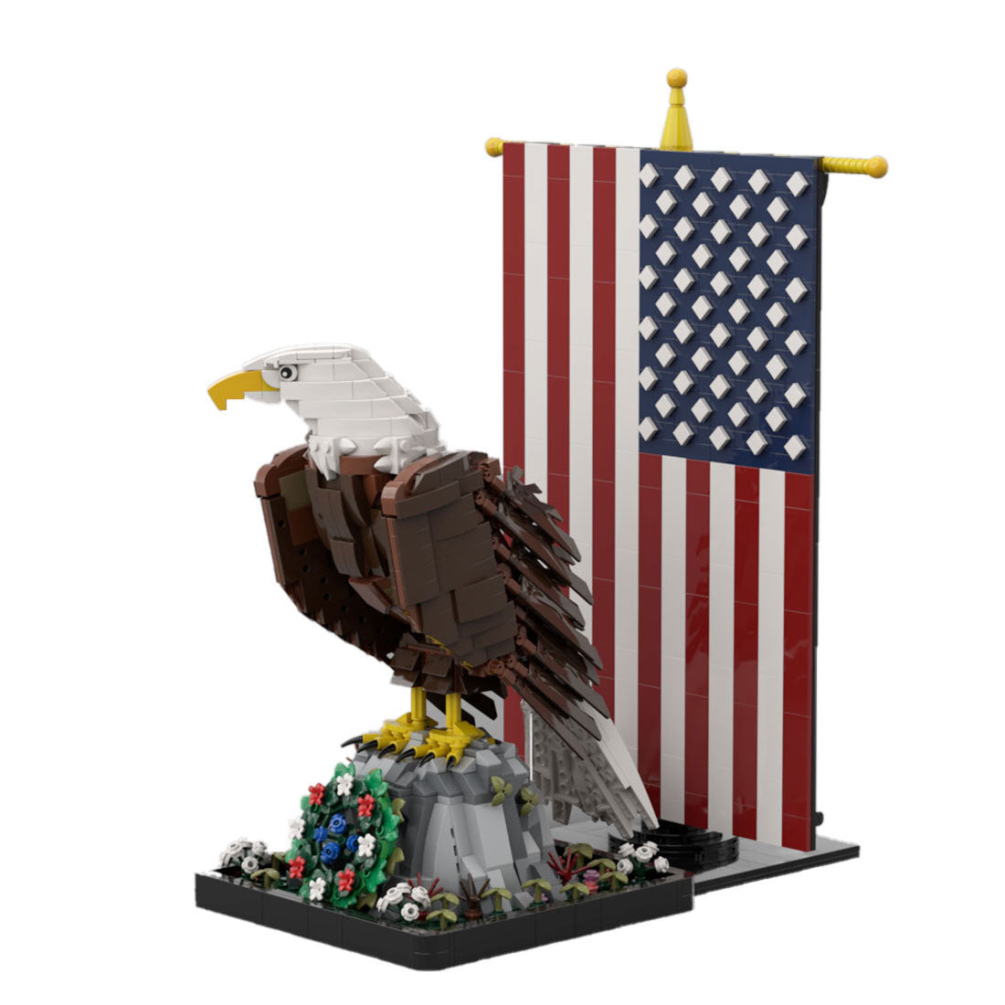 MOC-161001 MOC-161100 American Bald Eagle with Flag | lesdiy.com