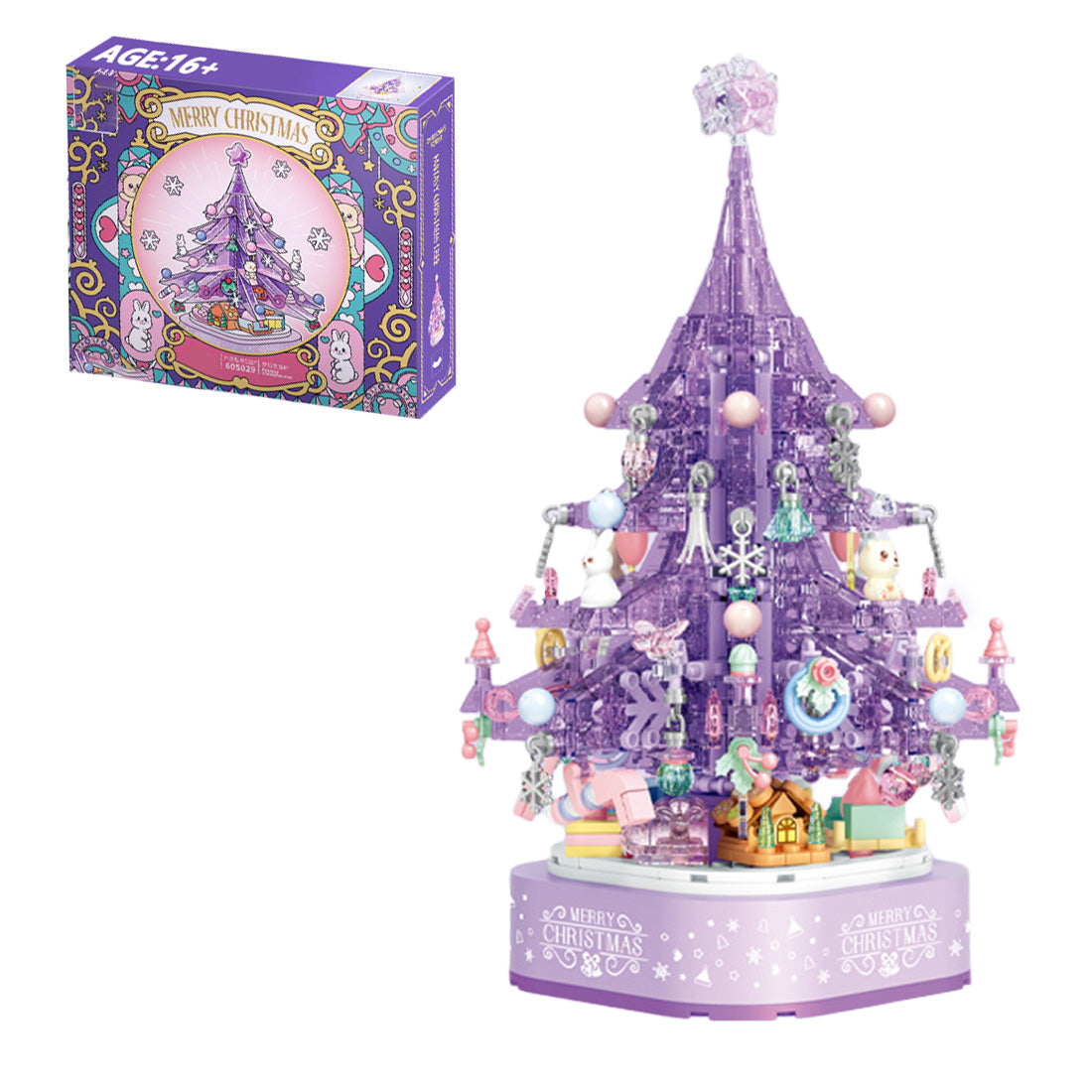 Crystal Christmas Tree Music Box with Light - Purple