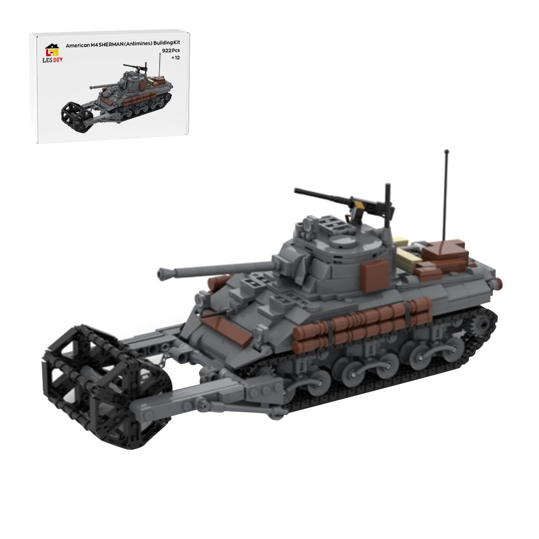 M4 SHERMAN Antimines Medium Tank Building Blocks - LesDiy