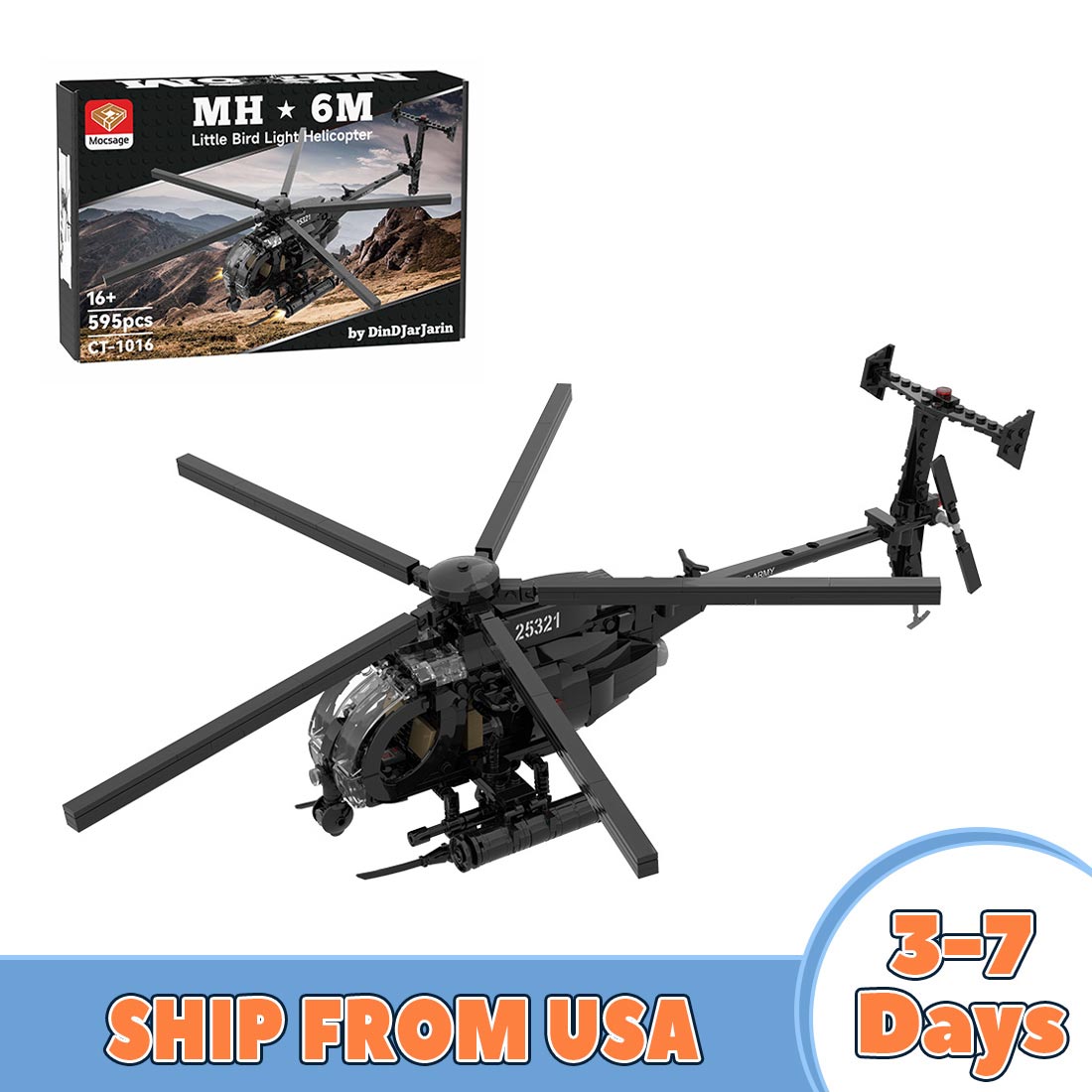 Mocsage MOC - 88275 MH - 6 Little Bird Helicopter (US Warehouse) - LesDiy - MOC